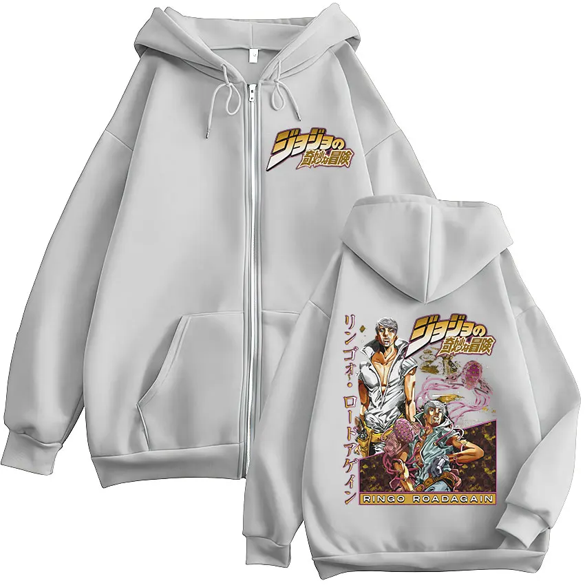 Anime JoJo Bizarre Adventure STEEL BALL RUN Ringo Roadagain Zipper Hoodies Men Women Clothing Fashion Hip Hop Zip Up Sweatshirts
