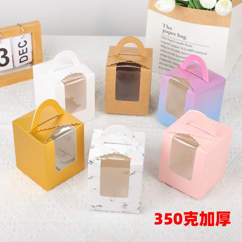 100Pcs Individual Cupcake Boxes,Colorful Single Cupcake Boxes with Window Inserts and Handle,Kraft Cupcake Containers Bulk