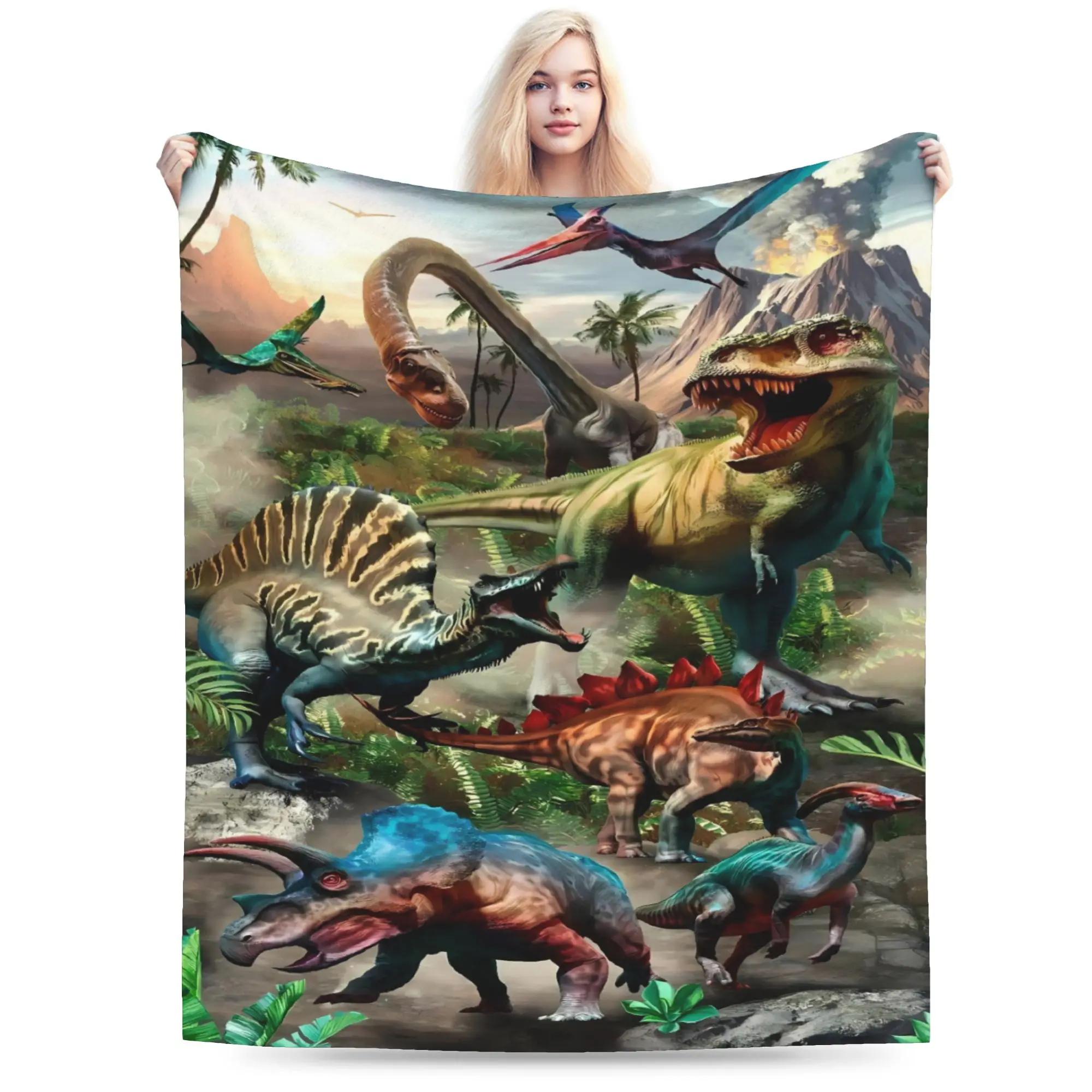 Jurassic Dino World Park Plush Blanket Students  Flannel Throw Blanket For Outdoor Super Soft Quality Bedspread Birthday Gift