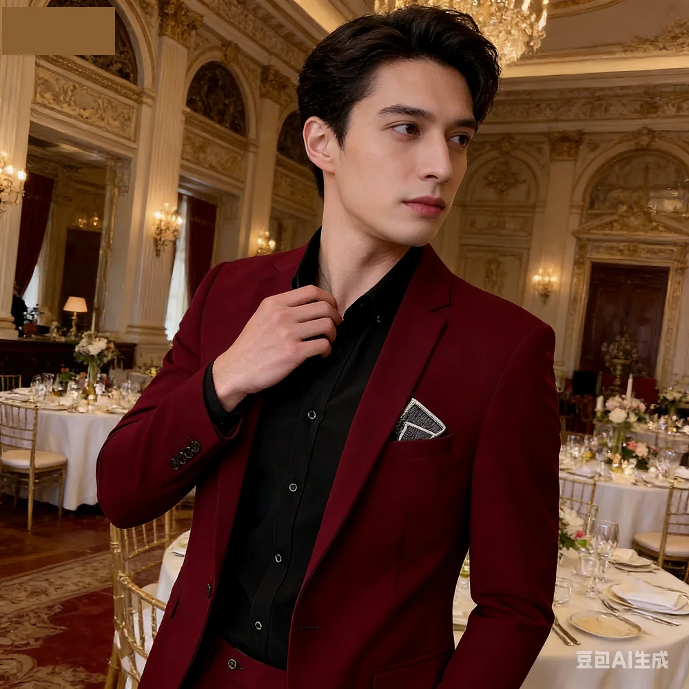 

Men's Two-Piece Suit Monochromatic Tern Casual Elegant High-Quality New Banquet Ready Fashionable Ensemble