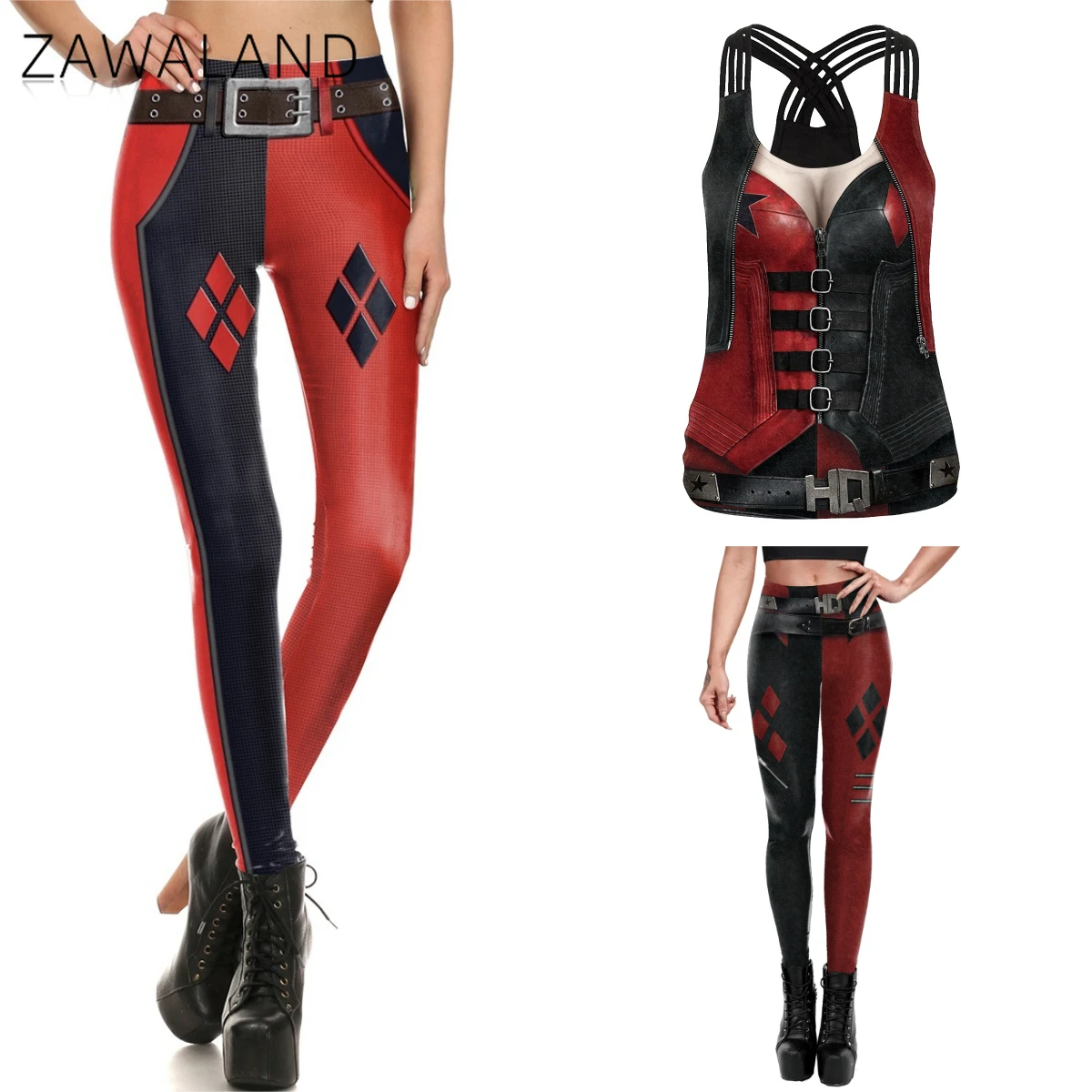 

Halloween Clown Movie Cosplay Costume Geometry Print Yoga Leggings For Woman Sexy Girl Tight Carnival Tops Fashion Party Outfits