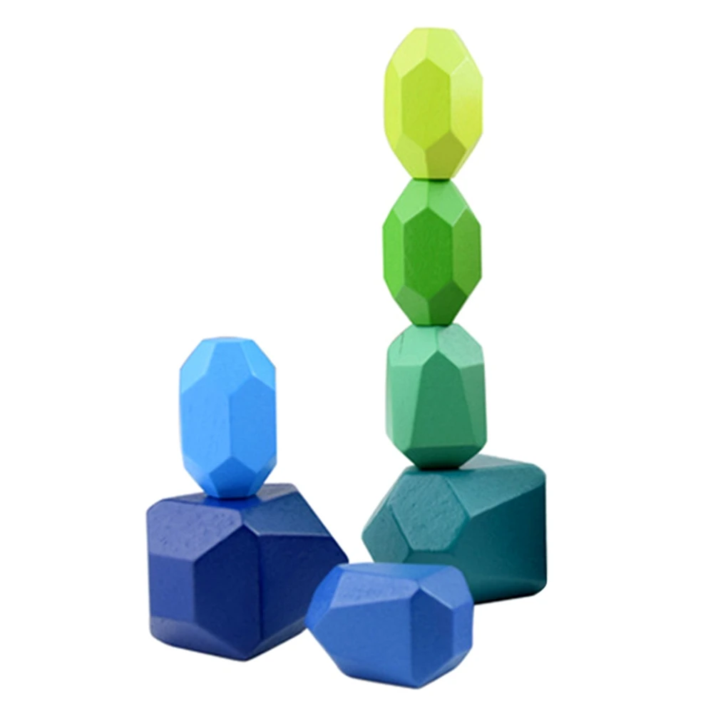 BAAA-Children Wooden Colored Stone Blocks Building Block Educational Toy Nordic Style Stacking Block Game Rainbow Wooden Toy