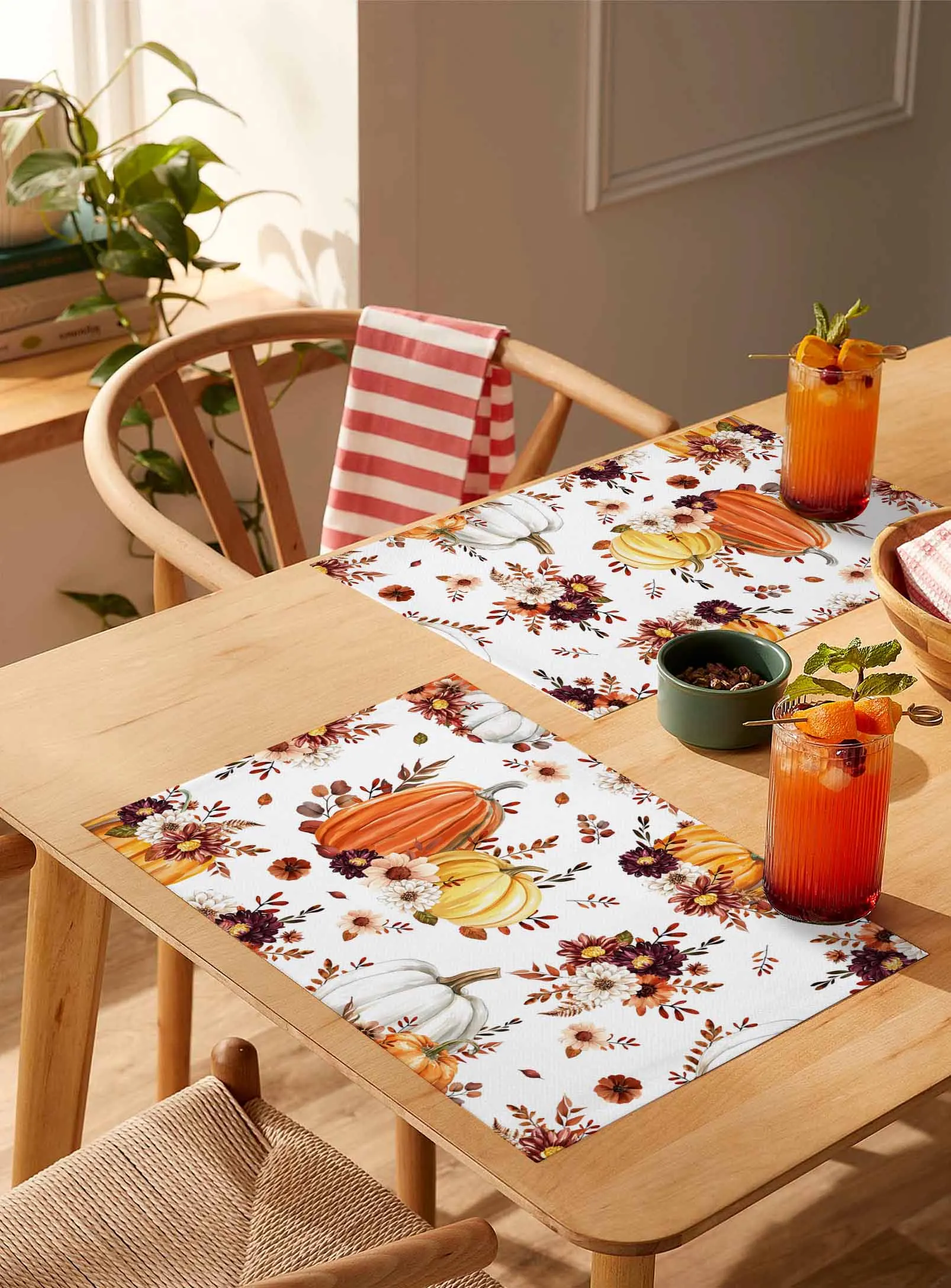 

4/6 Pcs Orange Yellow Fall Pumpkins Floral Placemat Wedding Party Dining Decor Linen Table Mat Kitchen Accessories