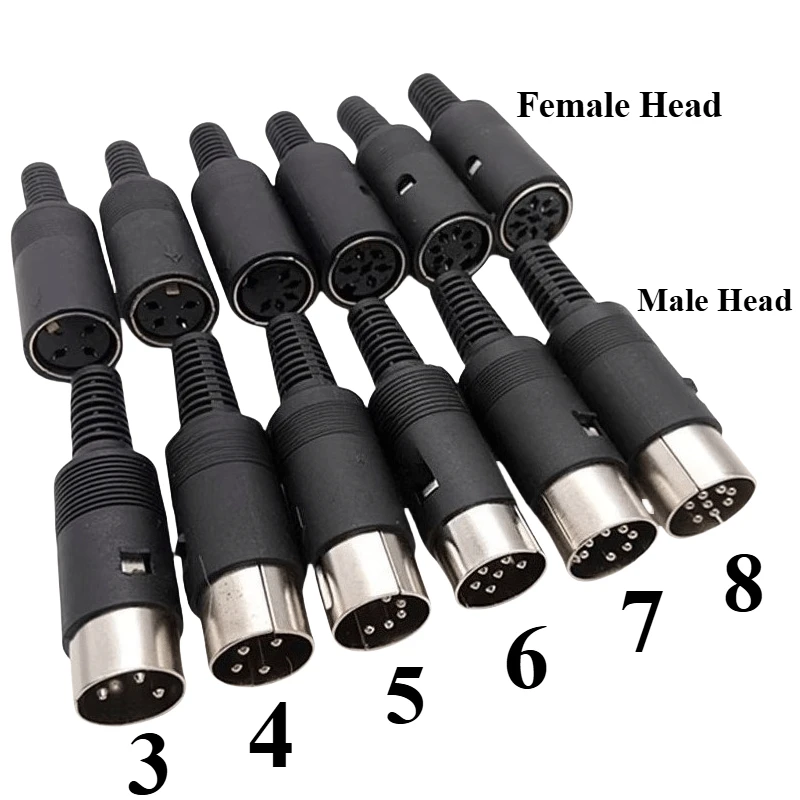 5PCS/LOT DIN Male/Female Plug with Plastic Handle, 3/4/5/6/7/8Pin Keyboard Cable Connector Adapter