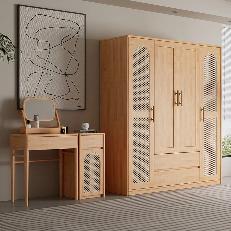 

Solid wood wardrobe modern minimalist master bedroom four-door side-by-side door storage cabinet