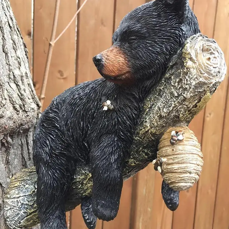 Black Bear Cub Napping Statue Hanging Out The Tree Resin Figurine Animal Decoration For Indoor Outdoor Courtyard Gardens Hedge