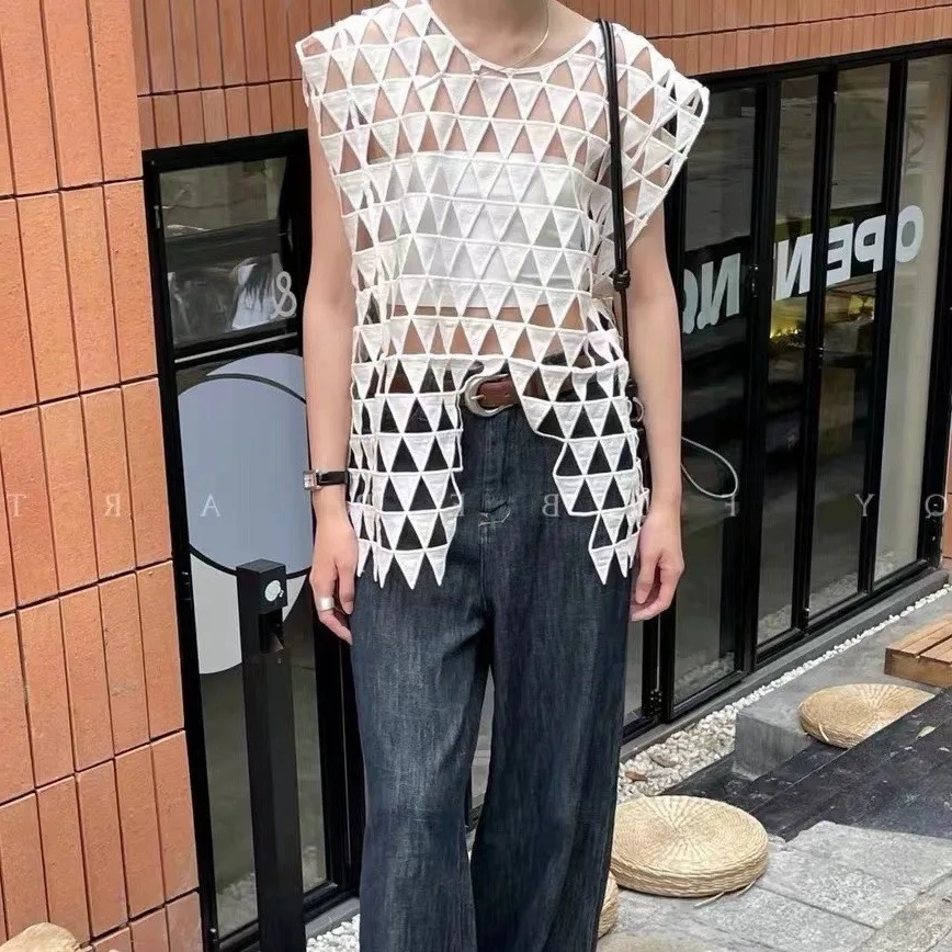 

Hollow Out Loose Sleeveless Vest Women Irregular Inverted Triangle Fashion Tank Tops T-shirt