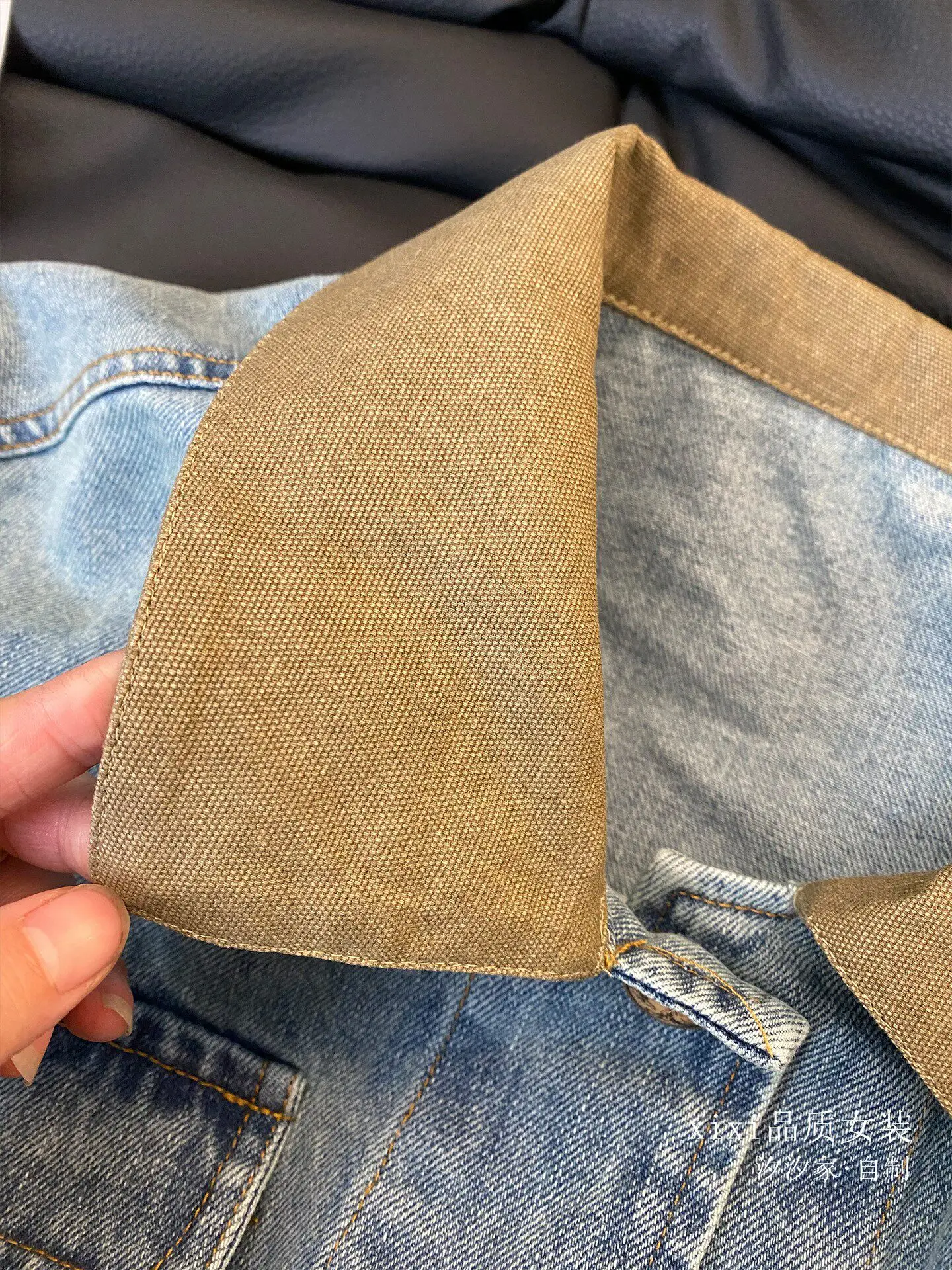 New Minimalist lapel contrasting color patchwork style denim jacket popular short top Coats