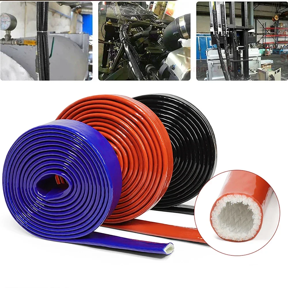 Glass Fiber Braided Fireproof Sleeve Fire Retardant Casing Pipe High Temperature Resistant Fiberglass Tube Silicone Resin Coated