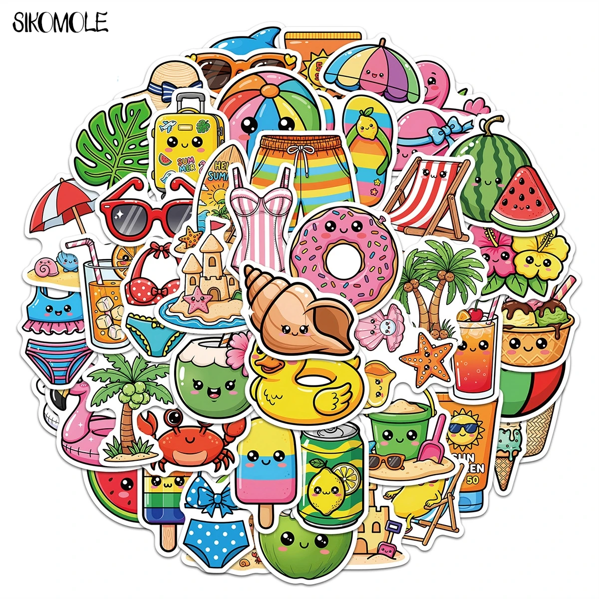 10/30/50PCS Cute Summer Beach Kawaii Stickers Flamingo Duck Dolphin DIY Decor Water Bottle Phone Laptop Luggage Graffiti Sticker