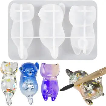 3D Cat Crystal Epoxy Resin Mold DIY Three-dimensional Lying Cat Back Keychain Pen Holder Silicone Mold