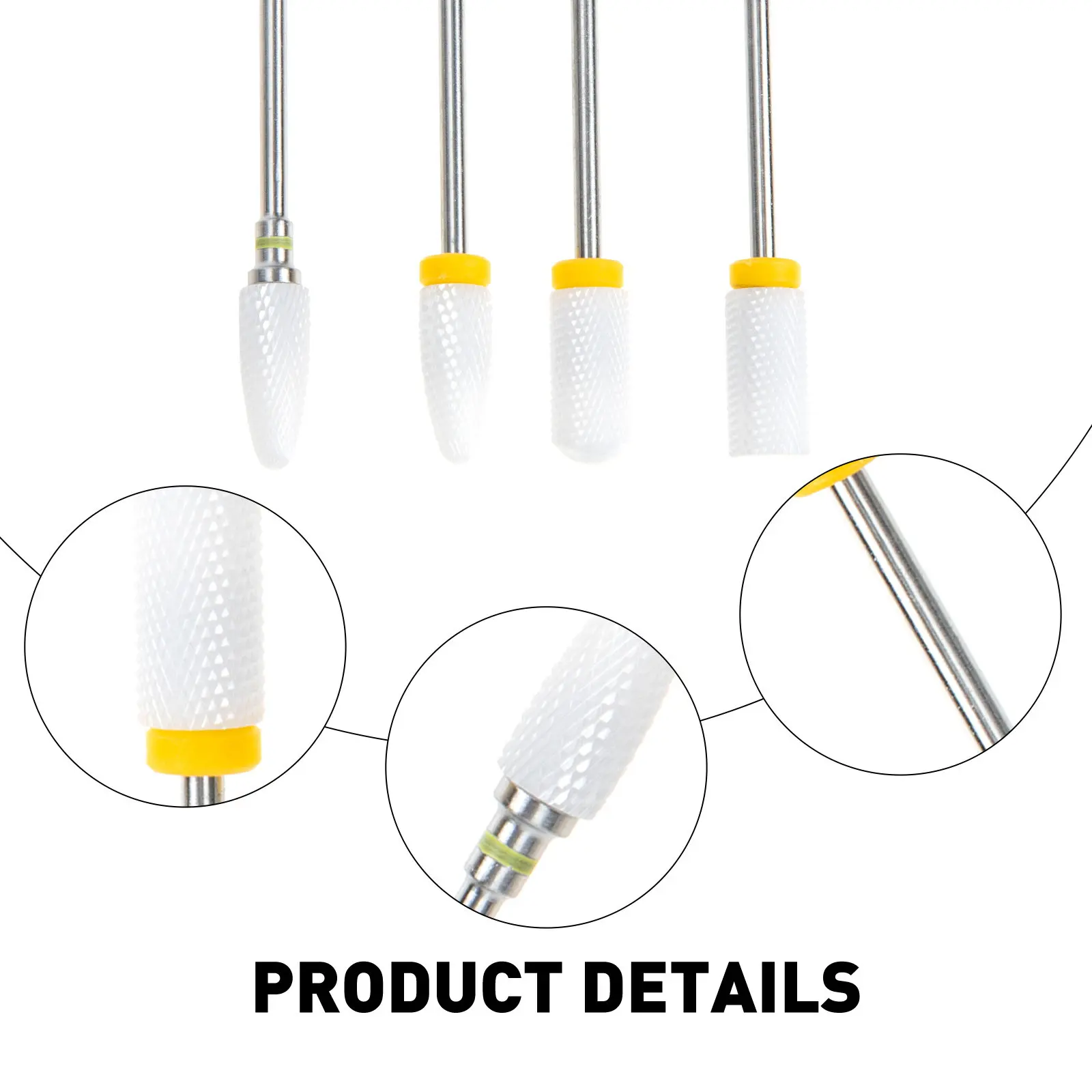 

4Pcs Ceramic Nail Drill Bits Replacement Heads Sturdy Grinding for Natural Artificial Nails Cuticle Removal Acrylic Nail