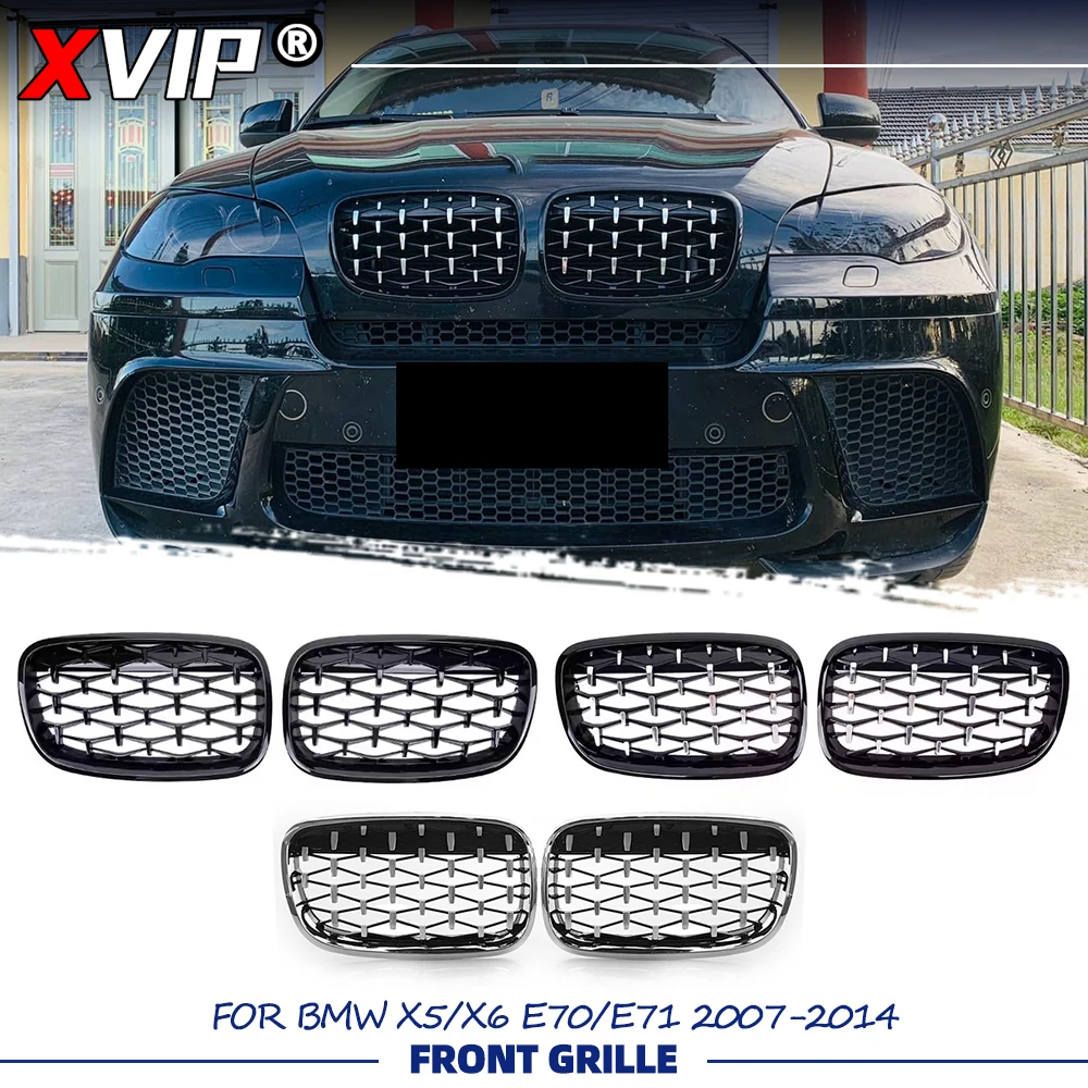

XVIP Diamonds Style Chrome Silver Front Bumper Racing Grille For BMW X5 E70 X6 E71 2007-2014 Glossy Black Upper Racing Grills