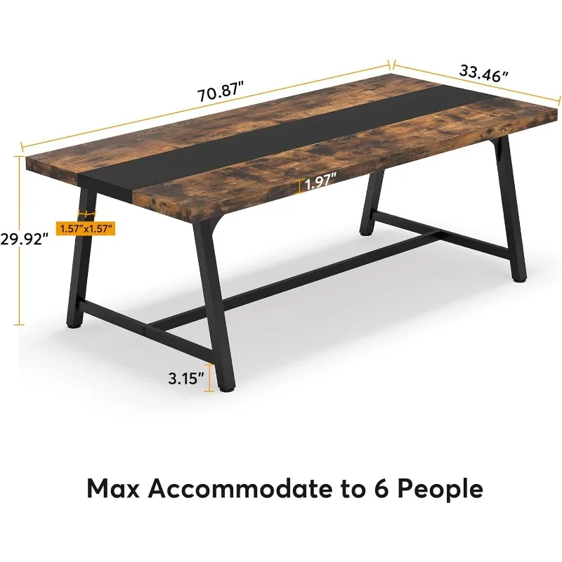 Table de conférence rectangulaire de 6 pieds, table de réunion longue de 70.87 amarans pour salle de conférence, bureau en bois vintage, bureau exécutif