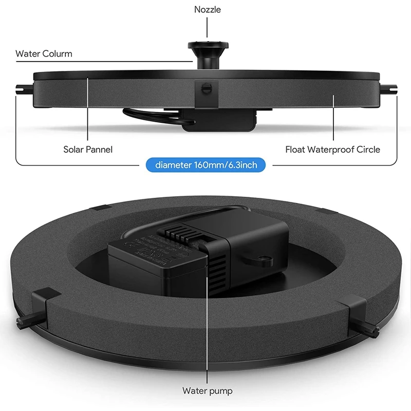 نافورات مياه تعمل بالطاقة الشمسية ، مضخة عائمة لحمام الطيور ، حديقة ، بركة ، حمام سباحة ، في الهواء الطلق