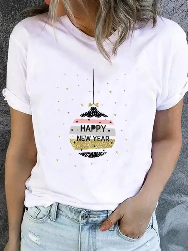 

Trend 90s Style Cute Christmas Clothes Fashion New Year Short Sleeve Print T Top Basic Women Tee Clothing Graphic T-shirts