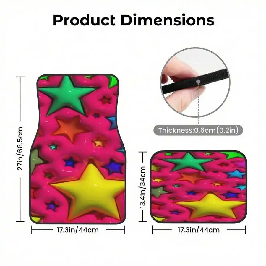 

4pcs 3D Stars Car Floor Mats Universal Fit Anti-Slip Stain Resistant Easy Clean Front Rear