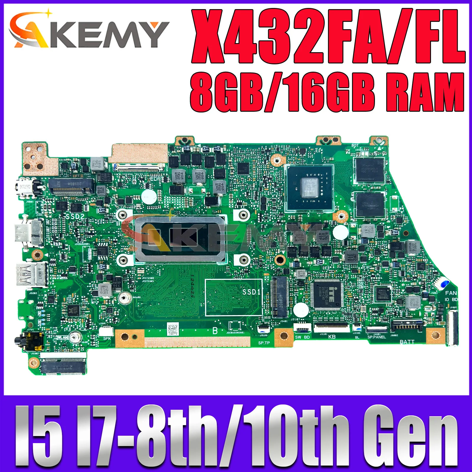 

X432FA For ASUS VivoBook X432FL S432FA X432FAC X432FLC Laptop Motherboard With i5 i7 8th/10th Gen 8GB/16GB RAM Working Well