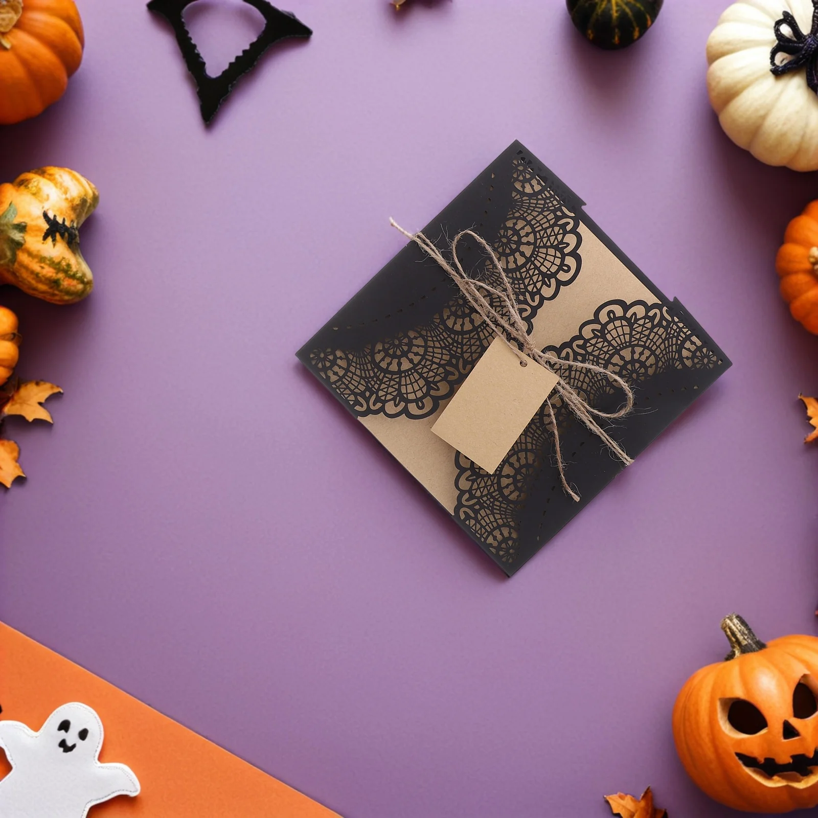 

10Pcs Halloween Spiderweb Invitations Hollow Creative Horror Cards Party Invites Black Bowknots Festive Design