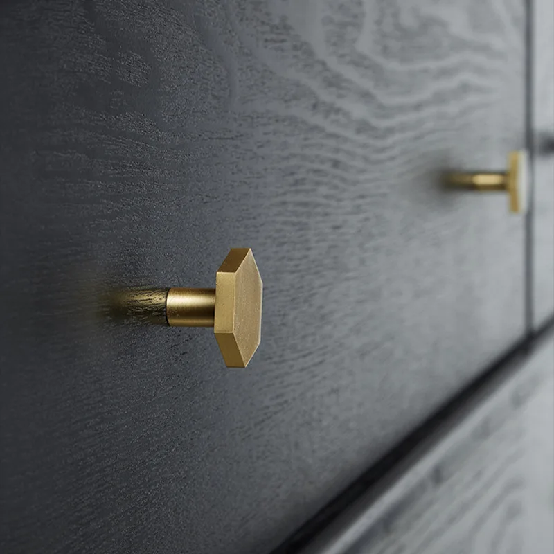 2pcs Pure Copper Hexagonal Cabinet Pulls - New Chinese Style Minimalist Brass Handles for Doors & Drawers