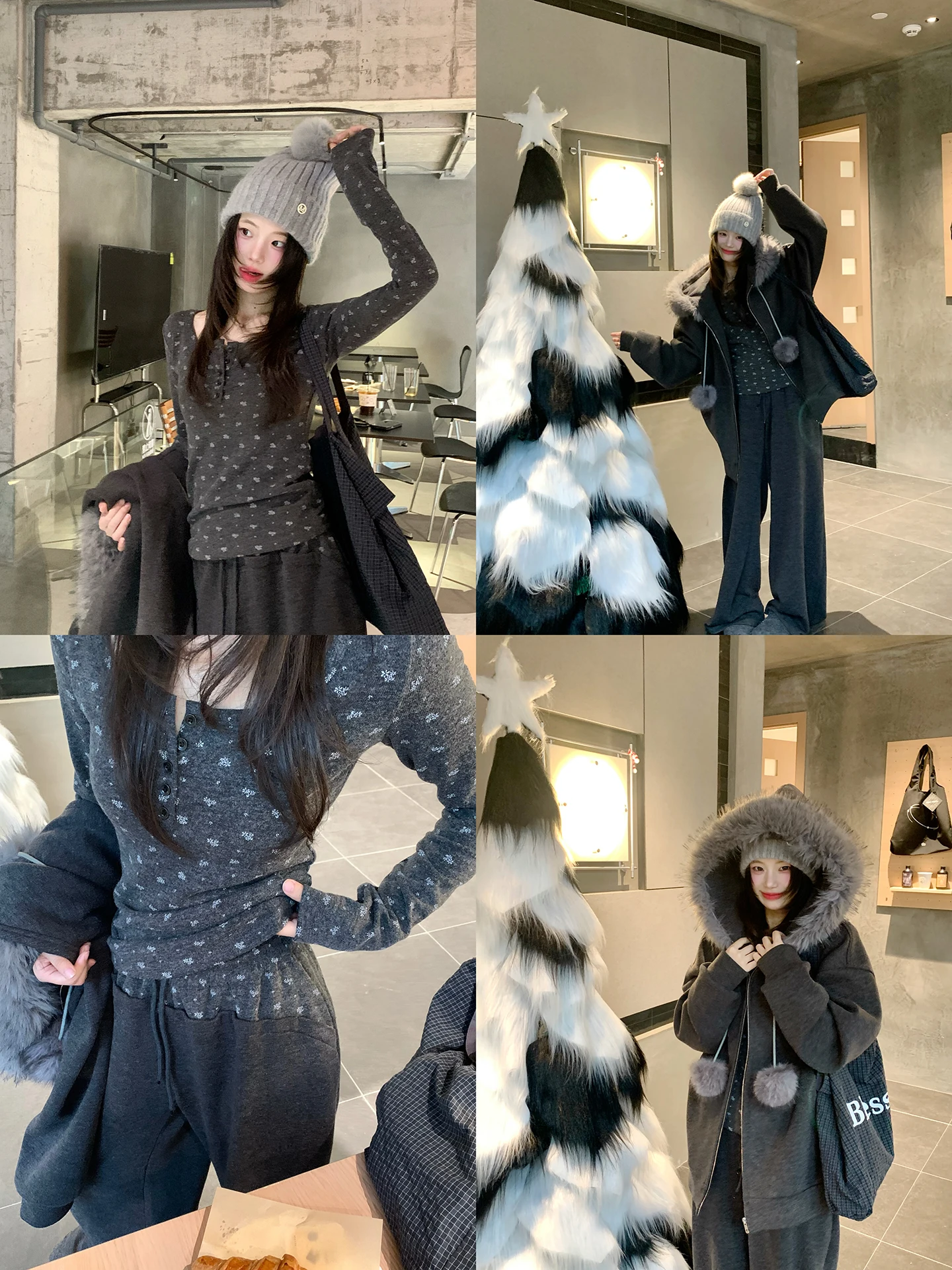 

ay Thiened Winter Casual Outfit Women's Large Fur Collar Jaet Super Beautiful Set Korean Sle Commute Simple Straight ...