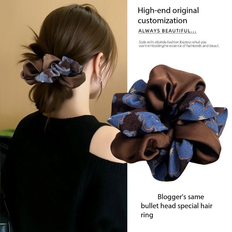 

Elegant Blue Coffee Retro Printed Women's Hair Bun Headband High-Quality Fashionable Large Circle Accessory for Stylish Look