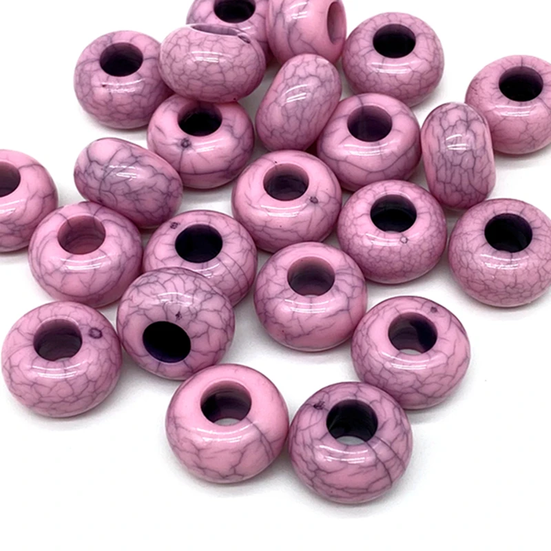 20pcs 15x9mm Cracked Effect Big Hole Acrylic Oblate Loose Spacer Beads for Jewelry Making Necklaces Earrings Bracelets Handmade