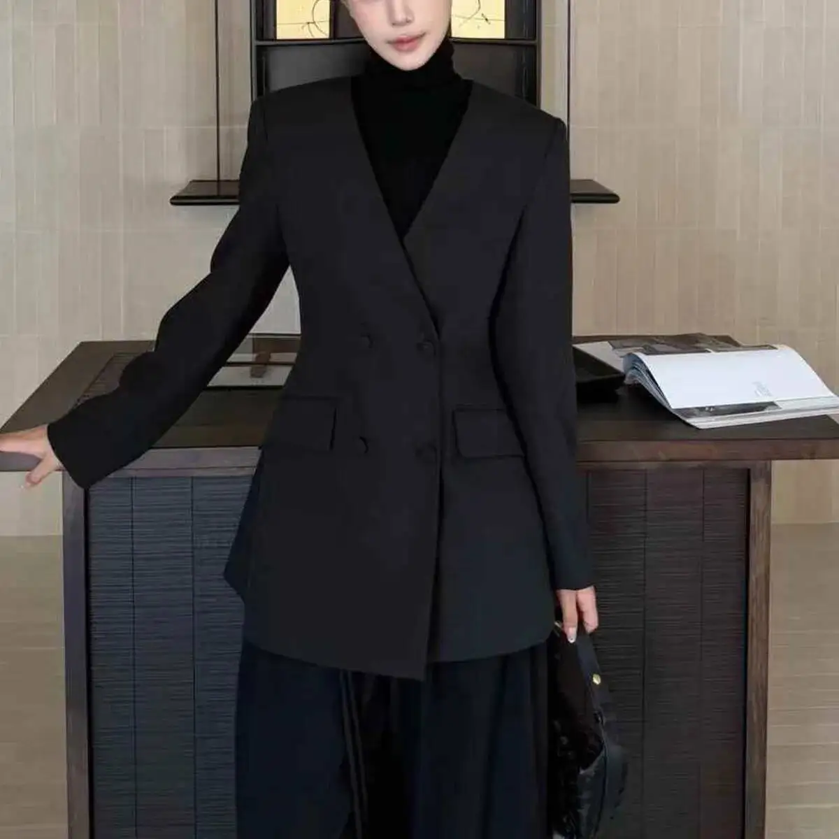 BJTZ Fashion Solid Color Double Breasted Blazer Jacket For Woman 2025 Spring Autumn New Long Sleeve Versatile Female Outwear