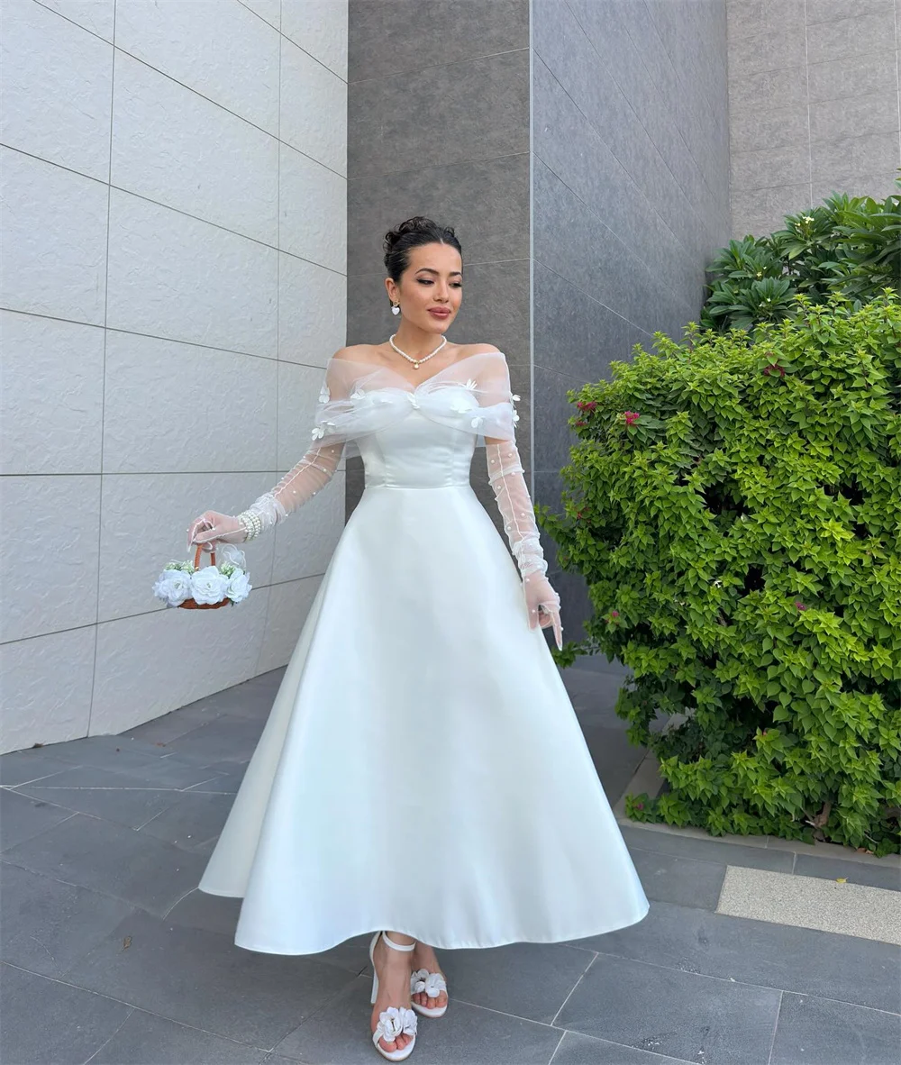 Cathy personnalisé blanc détachable arc épaule manches robe de bal a-ligne robes de noiva cheville longueur robes de soirée 2025