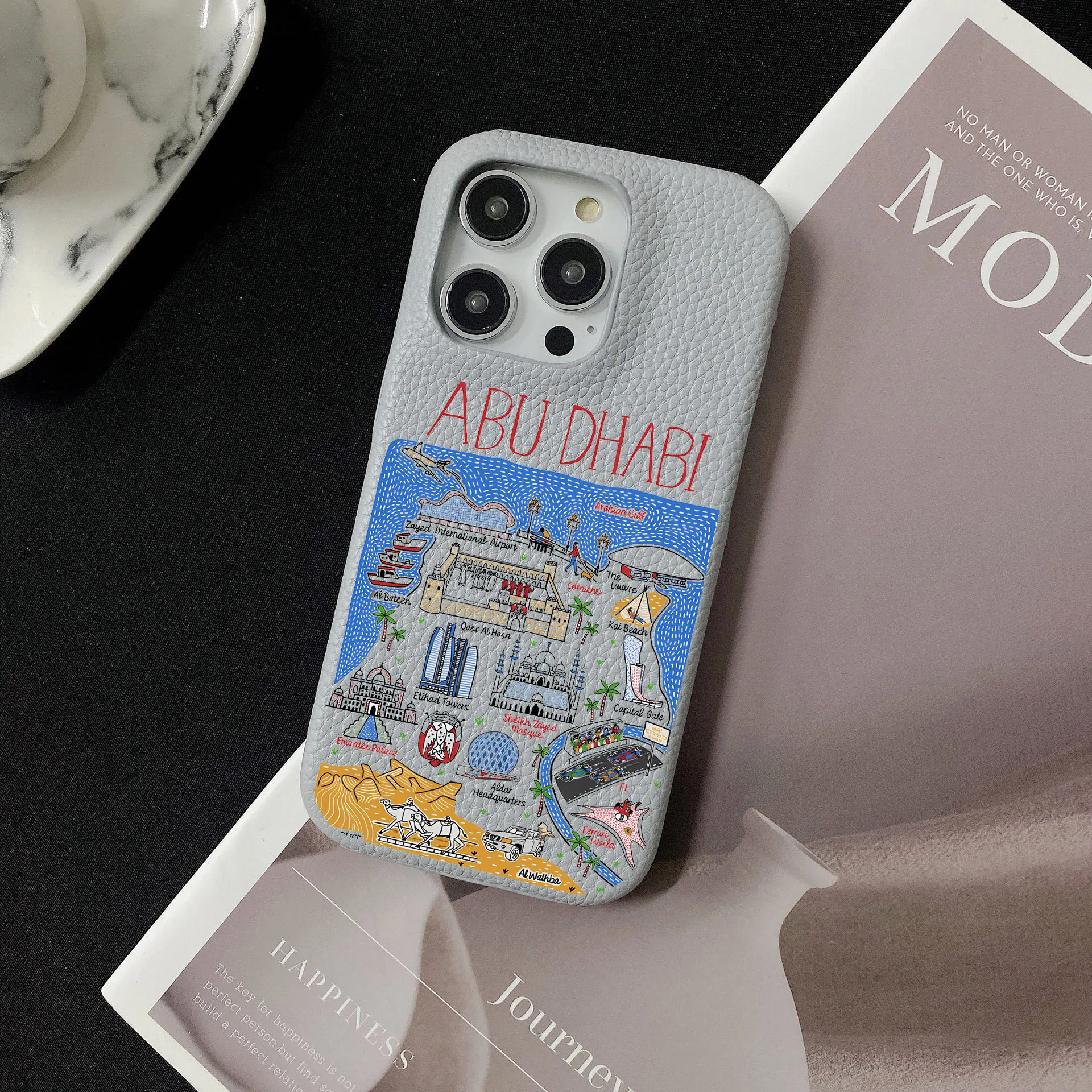 Personalized Customized ABU DHABI Leather Case For Iphone 15 17pro max 16 14 13 Pro Max 12 Mini 11 kafr letters Luxury Covers
