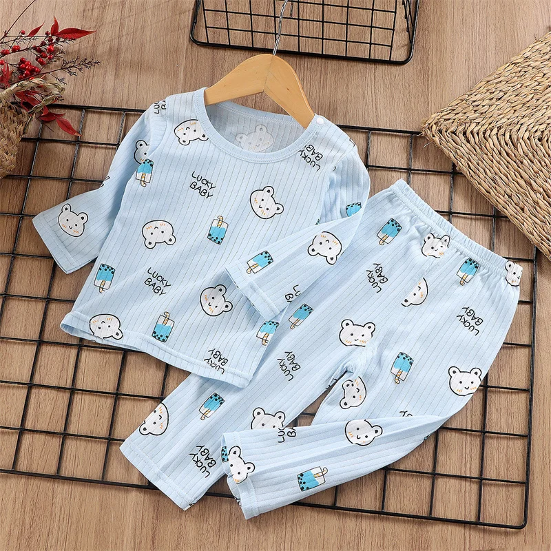 

2024 Summer New Children Home Clothes Set Boys Girls Long-sleeved Pajamas Thin Section Kids clothing Baby Clohtes Pure Cotton