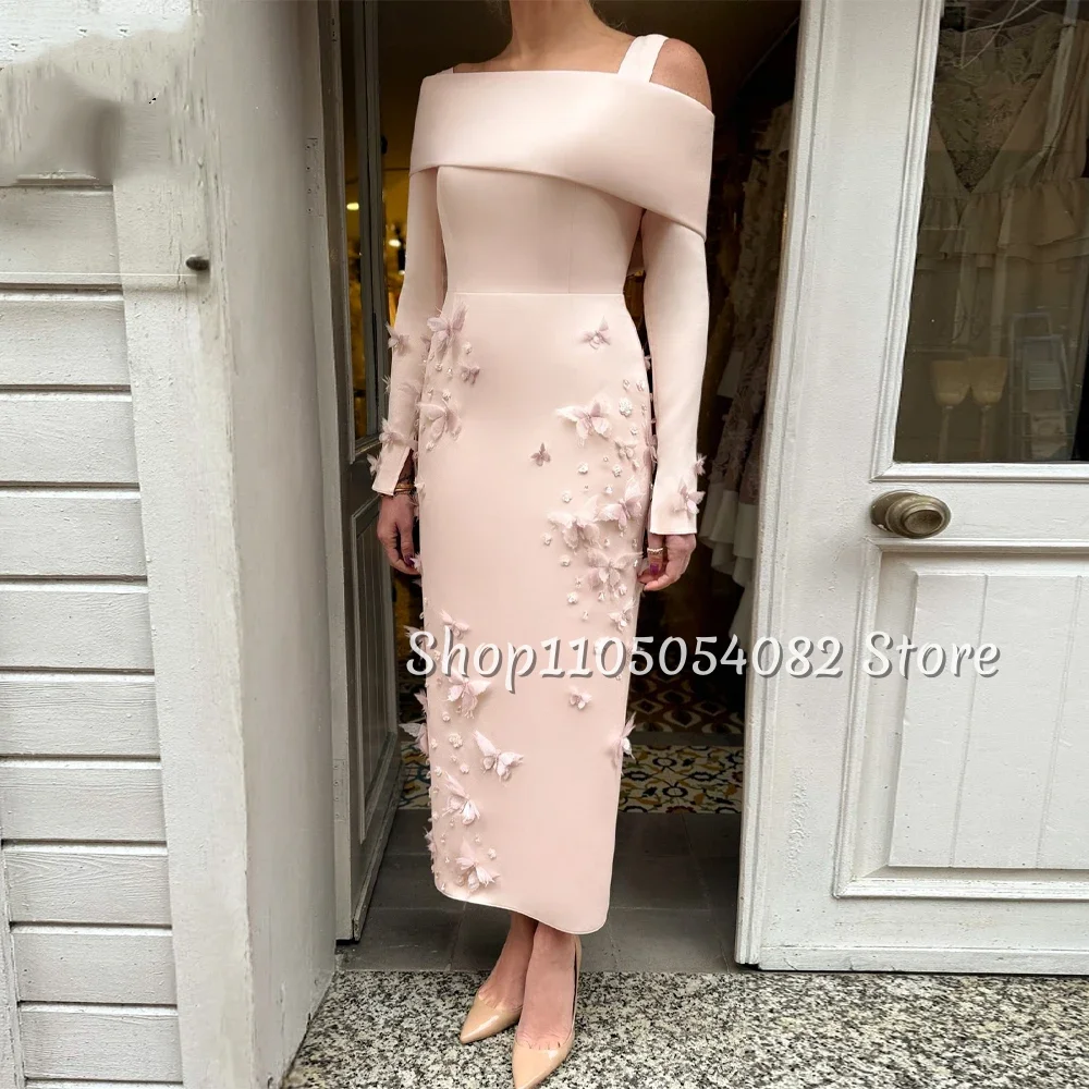 Maßgeschneidertes klassisches Baby-Rosa-Kleid für die Brautmutter, Hochzeit, 2025, Kartenschulter, lange Ärmel, stereoskopische, applizierte Knöchelkleider