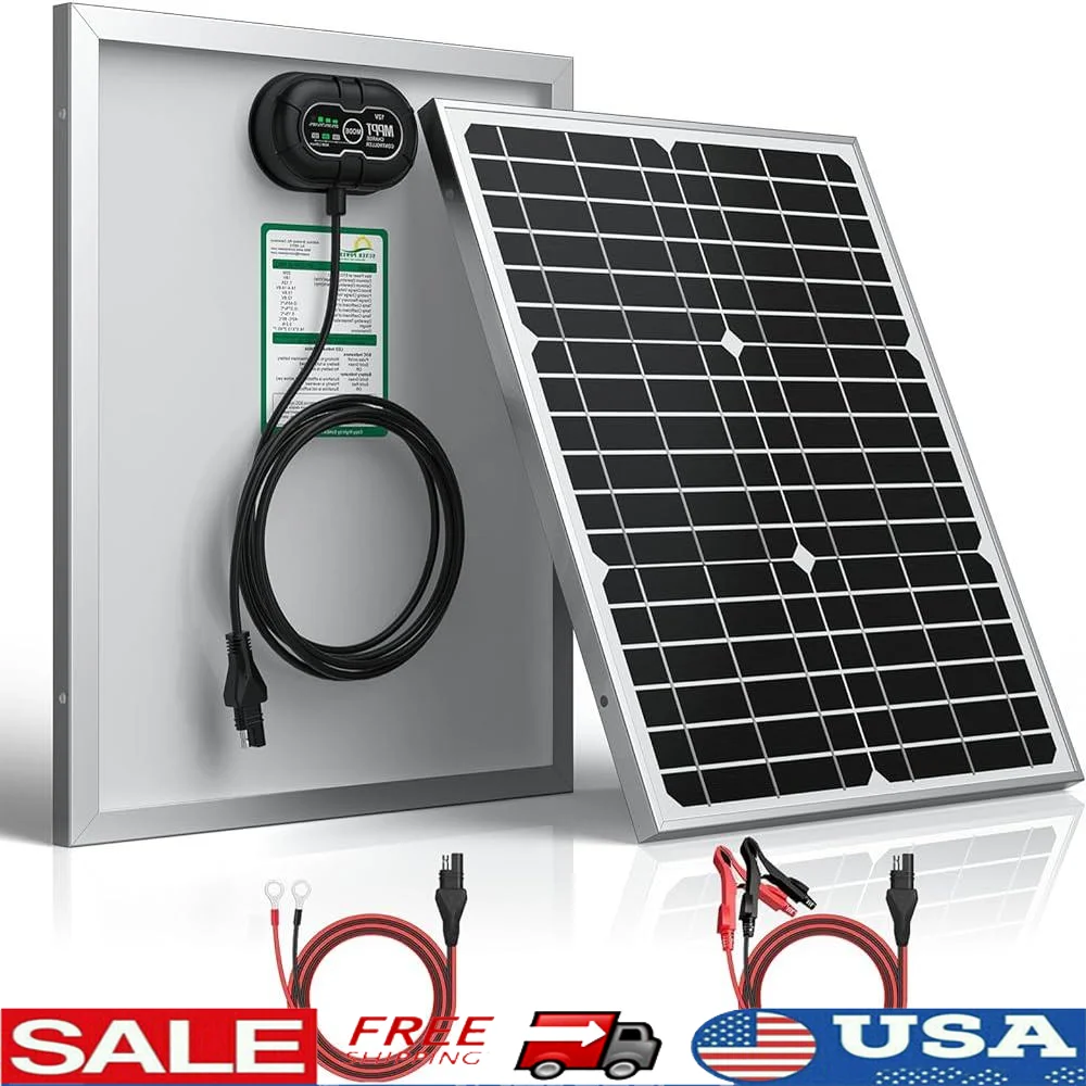 

12V 20W Solar Battery Charger Maintainer MPPT Waterproof Trickle Charger 12V Lead Acid Lithium Batteries with Multiple
