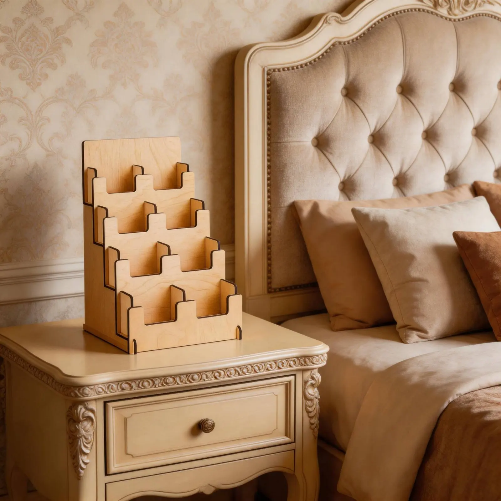 4-Tier Sticker Holder Easy to See Wooden Sticker Rack Step Display Shelf Wood Finish Slanted Tiers for Countertop