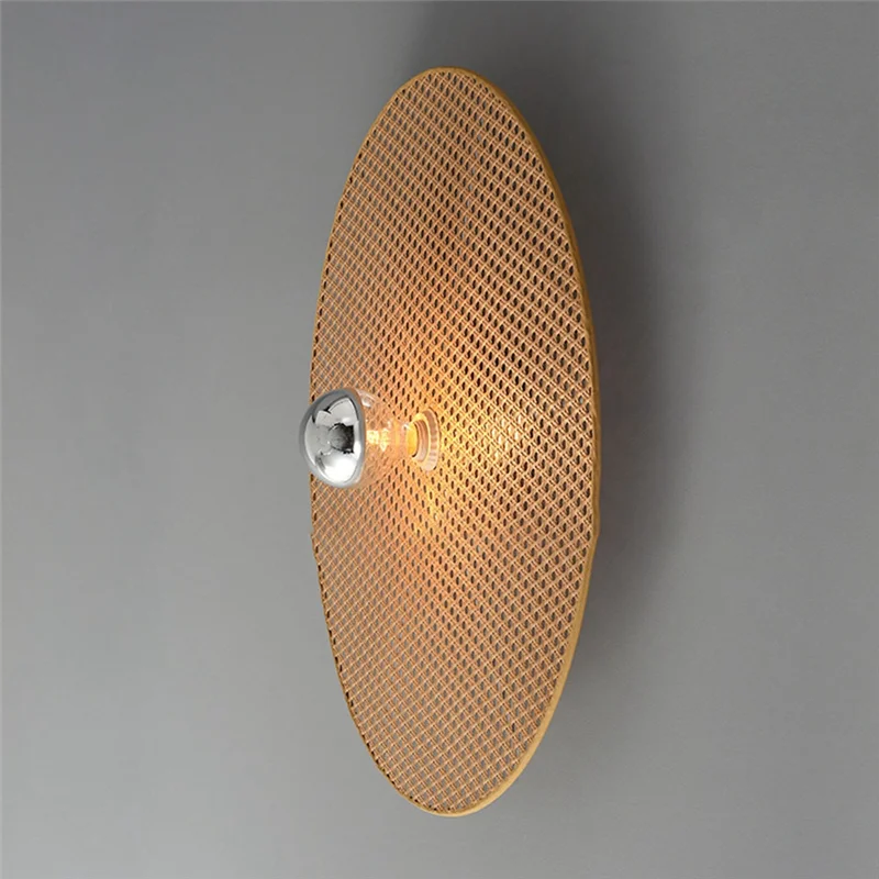 ABKO-Tan-Lámpara de pared de salón Retro, lámpara de pared de bambú japonesa hecha a mano de ratán para iluminación de fondo de pasillo de dormitorio