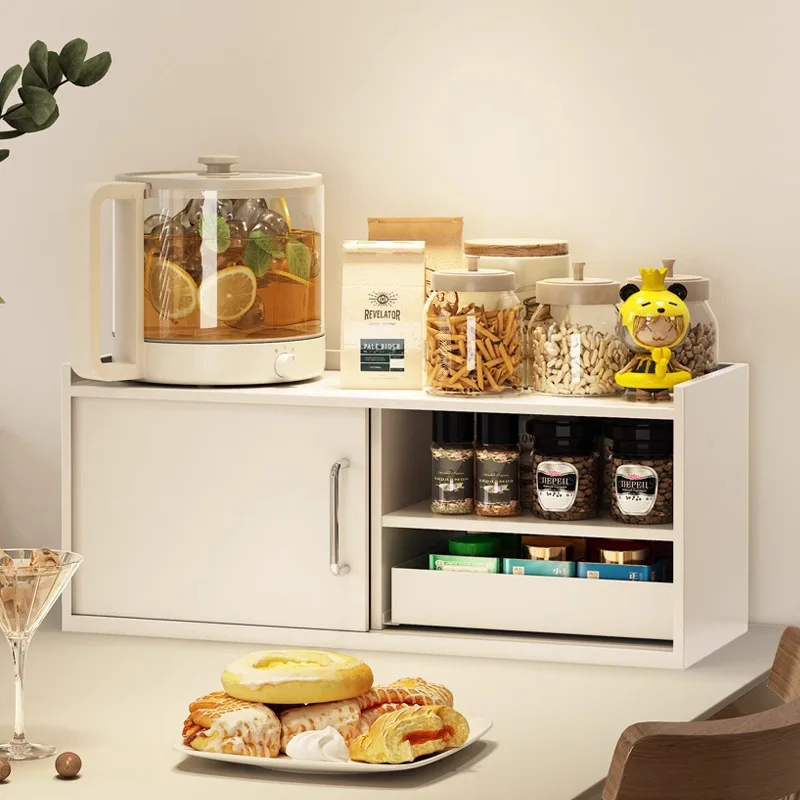 

White Spice Organizer with Doors Under-Cabinet Kitchen Storage Shelf Multi-Purpose Pantry Cup Holder Dustproof Condiment Cabinet