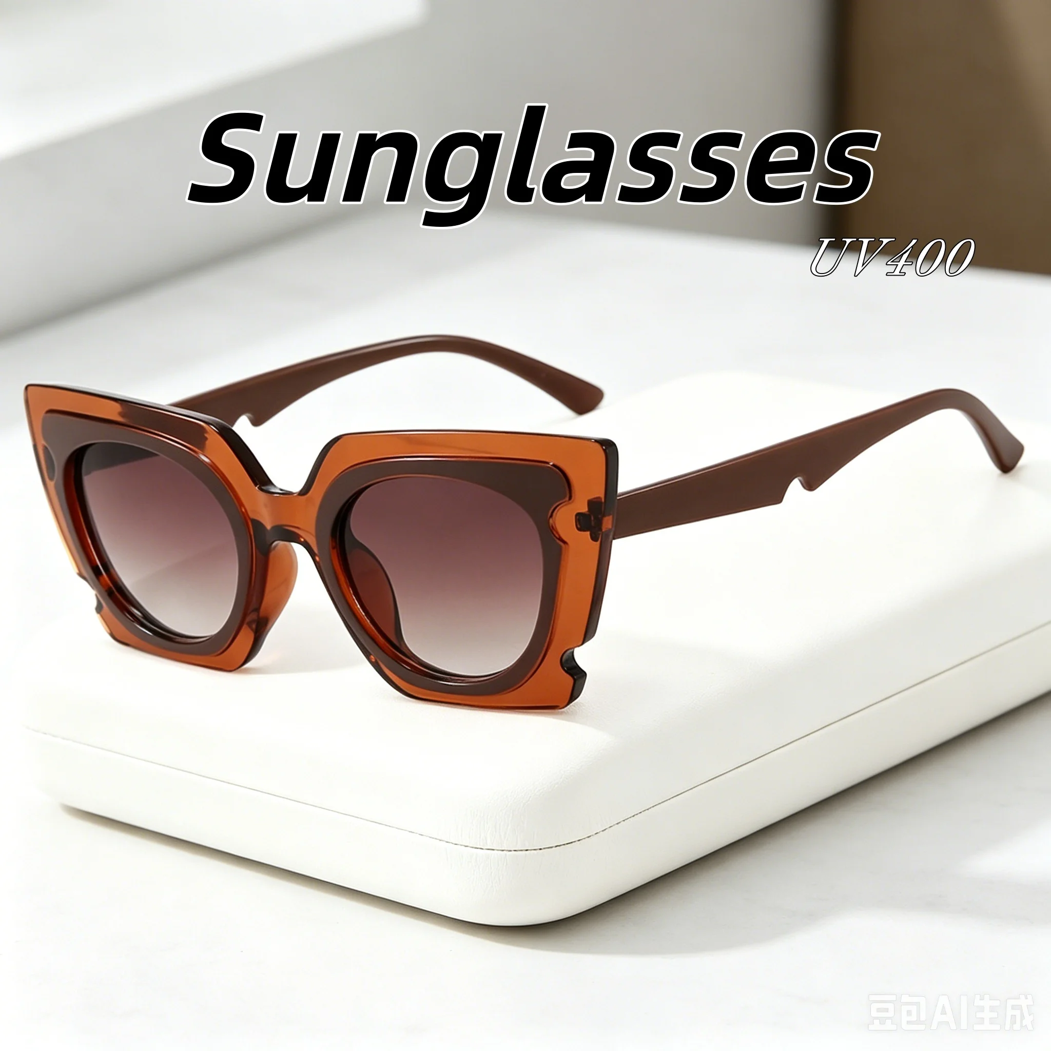 

New Retro Stylish Contrast Color Large Frame Cat Eye Sunglasses Personality Trendy Street Style Eyewear UV400 Anti Ultraviolet
