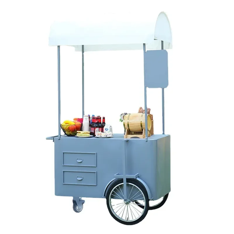 Mobile Wrought Iron Food Cart Outdoor Snack Stall Flower Display Push Truck for Night Market Mall Promotion Sales