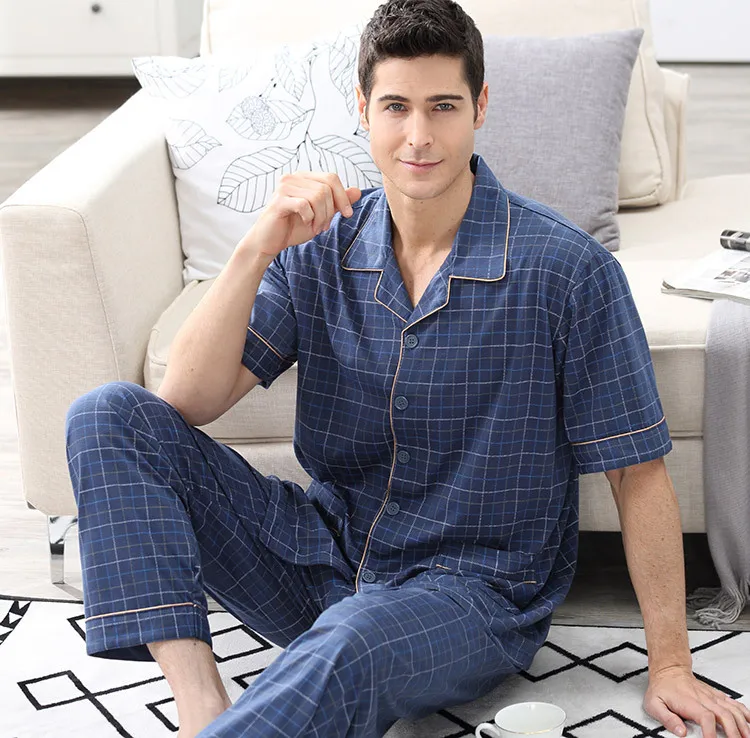 

Wholesale Mens Pyjamas Bamboo Pajamas for Men Short Sleeve Two Piece Pajama Set Top & Pants Men's Sleep Wear