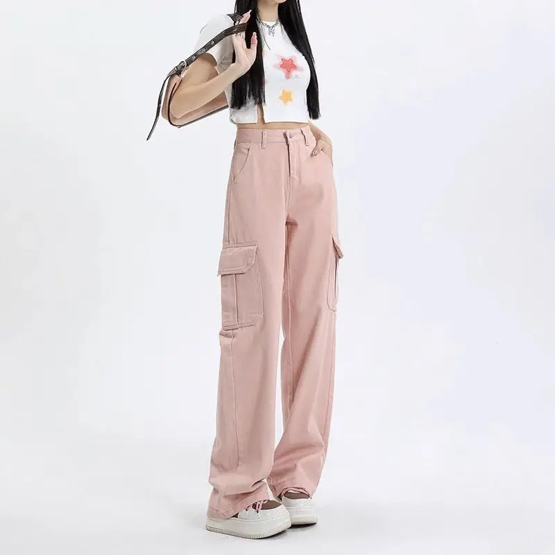 

Новые женские рабочие джинсы в корейском стиле с высокой талией, весна 2025: повседневные широкие брюки с универсальным и стильным дизайном