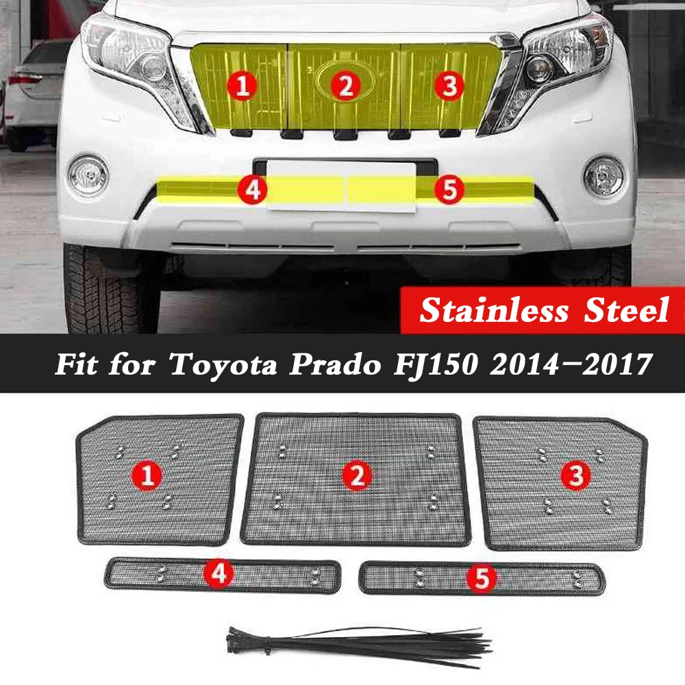 Car Insect Screening Mesh Frame For Toyota Prado FJ150 2010 2011 2012 2013 2014 2015 2016 2017 2018 2019 Grill Grille Netting