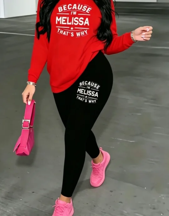 Round neck long sleeved loose top paired with fashionable slim fit tight pants, women's casual two-piece set