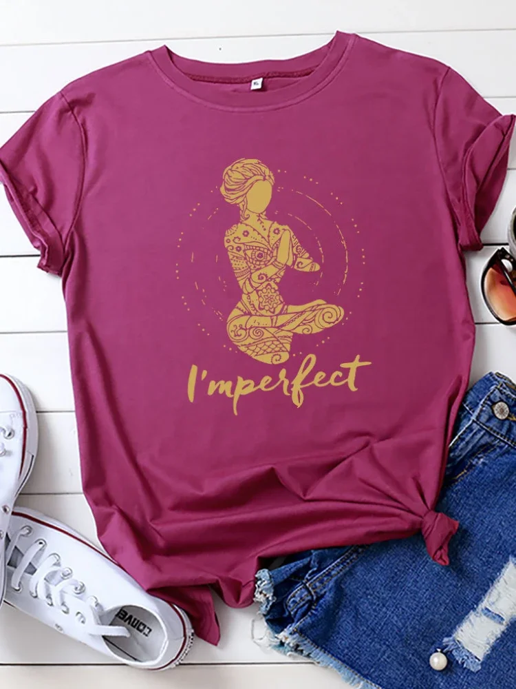 Camiseta con estampado de I\'m Perfect para Mujer, Camiseta holgada de manga corta con cuello redondo, Camisetas de verano para Mujer