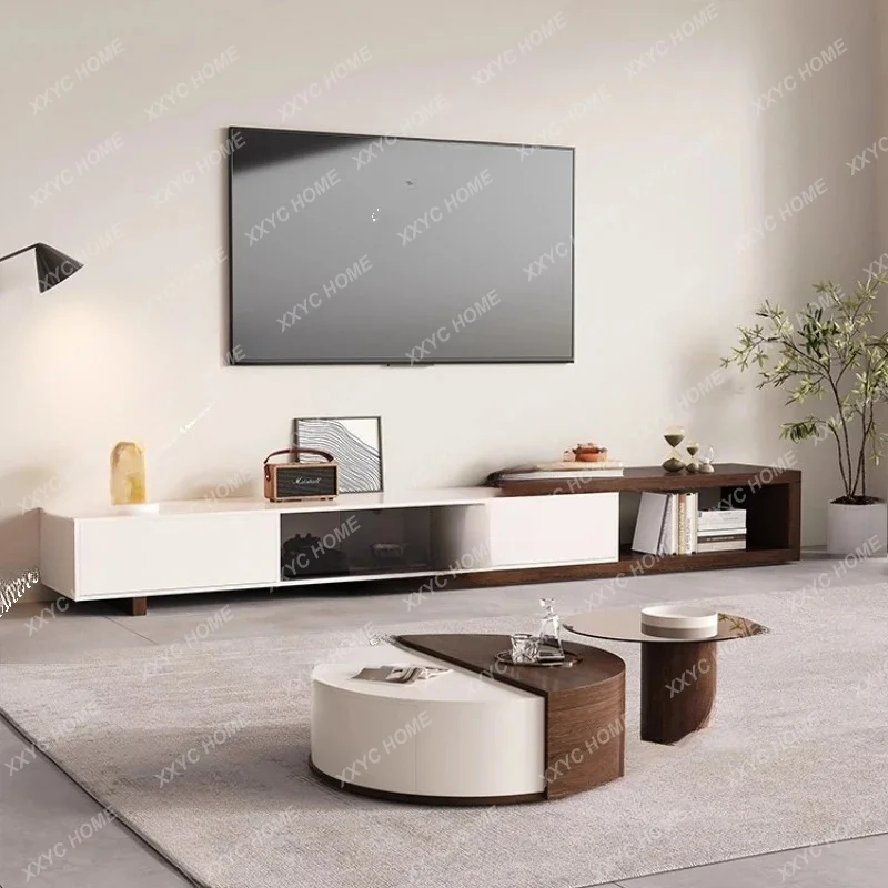 A modern, TV cabinet combination  minimalist modern living room small apartment rotating size round coffee table