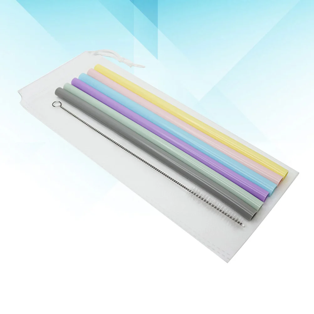 

6Pcs Silicone Drinking Straw Set Eco Friendly Reusable with Cleaning Brush Bag for Smoothies Coffee Tea Holiday