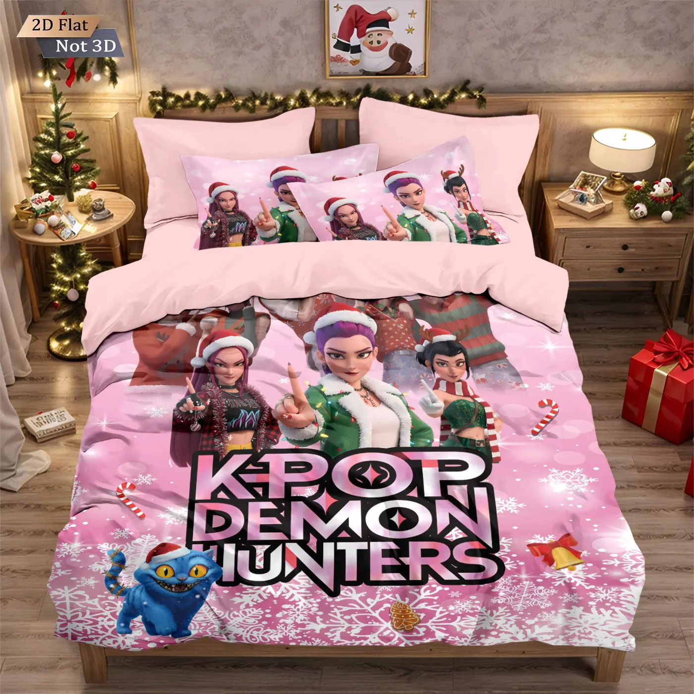 

KPop Demon Hunter Розовый комплект постельного белья Один костюм на Хэллоуин Комплект постельного белья - 2-3 предмета одеяло пододеяльник наволочка комплекты