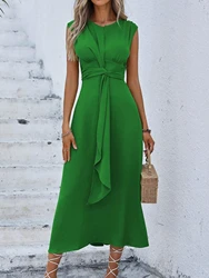 Women's  Summer Casual Plain Green Long Dresses Solid Sleeveless Casual Dresses Women's Clothing Fashion Vestidos Largos
