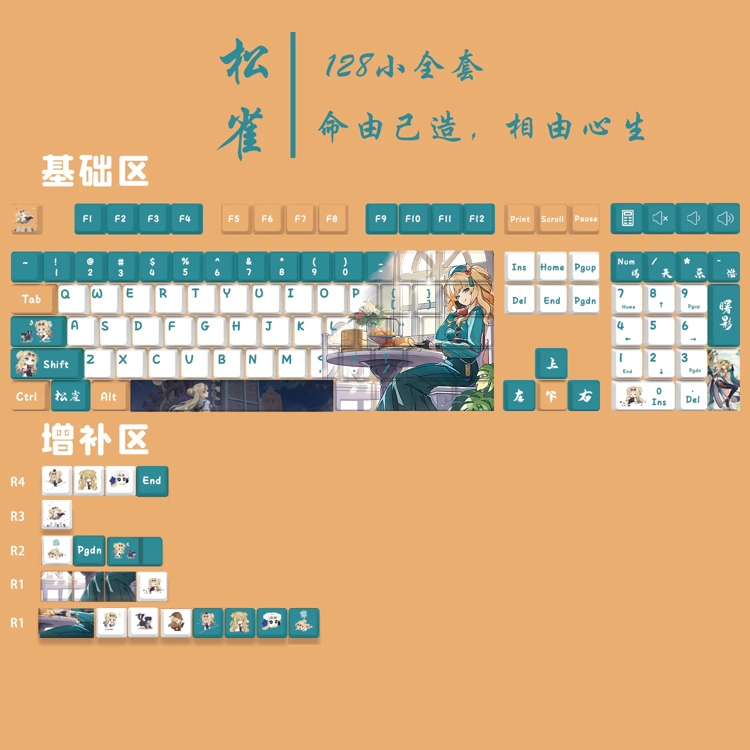 Songque-Honkai Impact Keycaps, DYE, Sublimation Key Cover, None Cross, MX Switch, Keycaps for Mechanical Keyboard Gift, 128 PBT