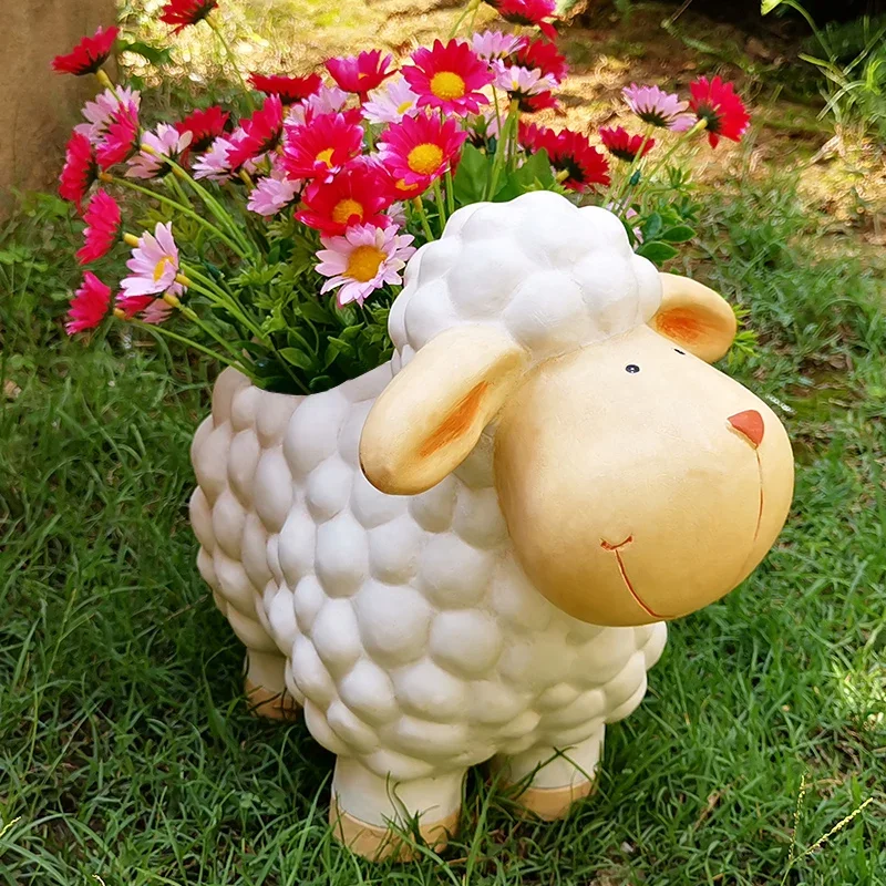 Lovely Sheep Flowerpot for Outdoor Balcony, Garden Decoration, Landscape Potting, Courtyard, Resin Pots for Plants, Ornament