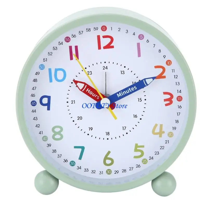 367A Kids Alarm Clock Bedsides Girls Boys Quiet No Ticking Battery Operated Analog Clock with Night Light Colorful Design